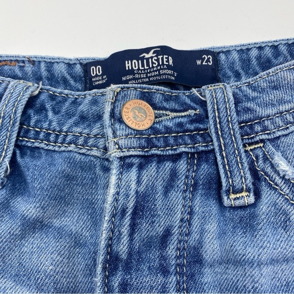 Hollister High Rise Mom Blue Jean  Shorts Stretch  Sz 00 W23 Button Fly - Picture 3 of 7